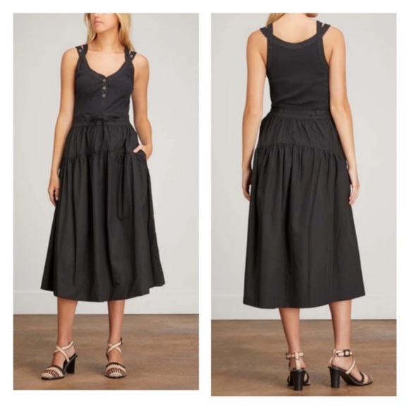 Ulla Johnson Black Lilith Sleeveless Belted Cotton Midi Dress Size 6 - Picture 5 of 14